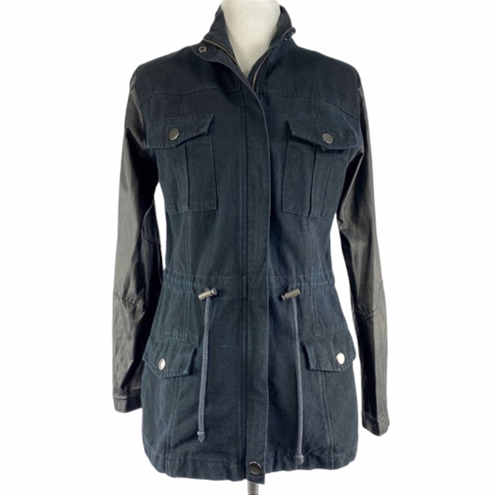 Rails Black Canvas Lambskin Trim Zip Up Jacket